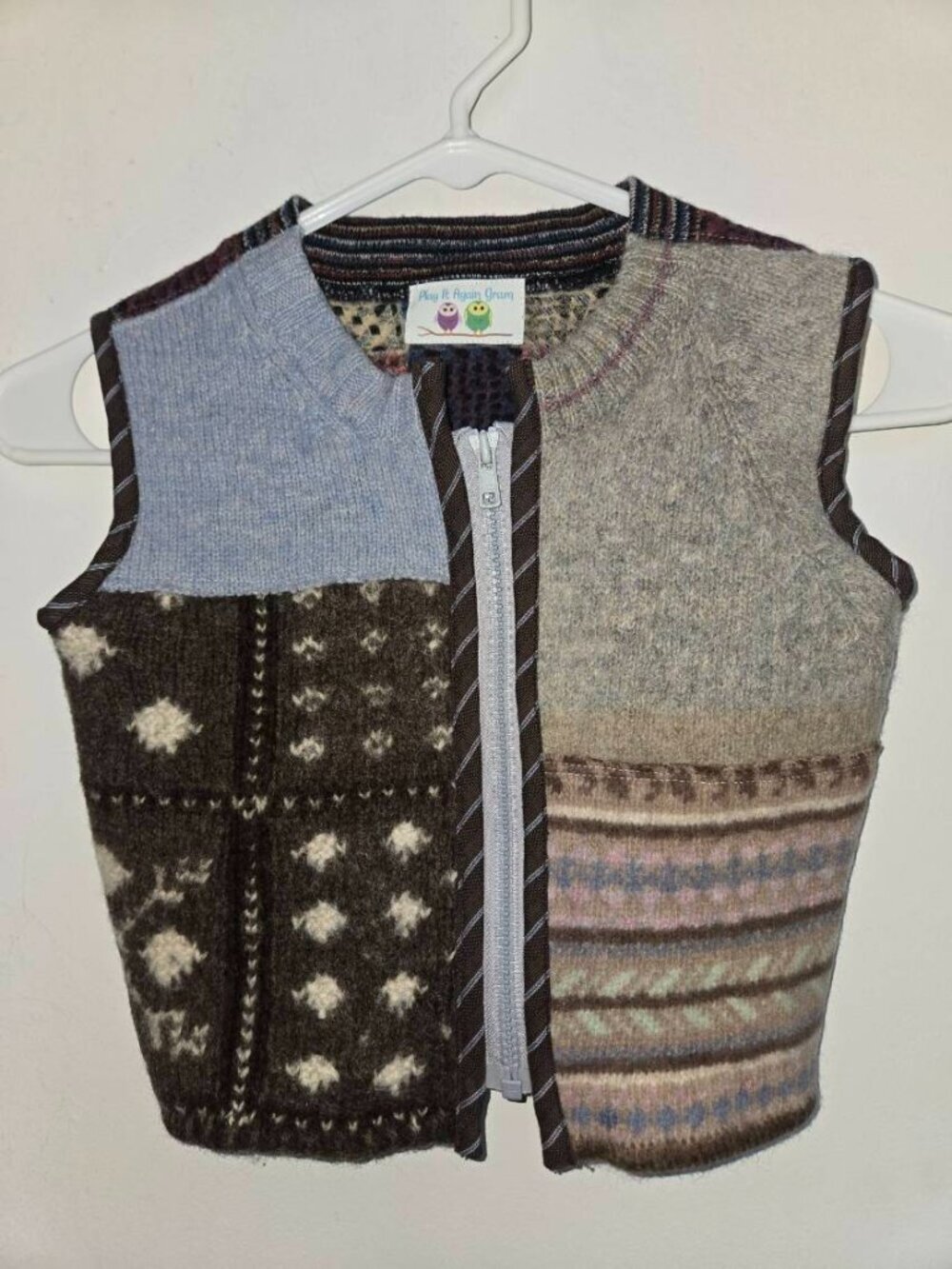 Play It Again Gram Upcycled Wool Patchwork Vest Toddler Kids Cozy Cottagecore 2T